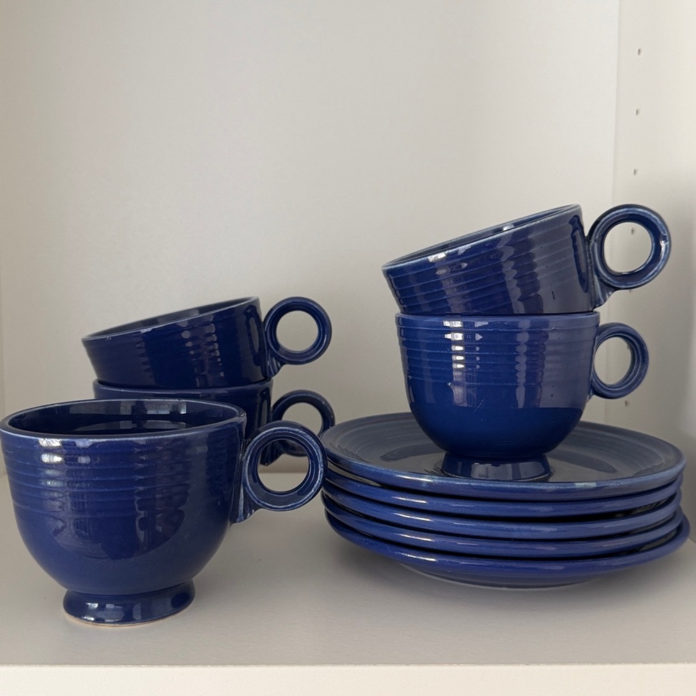Fiesta Dishes FiestaWare Cobalt Blue Teacup Saucer Set RETIRED Homer Laughlin Co
